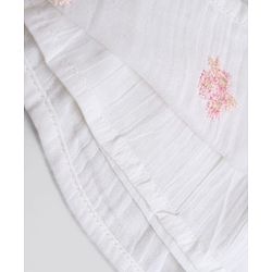 Bonfino 100% Cotton Woven Fit And Flare Dress with Full Sleeves and Floral Embroidery in White