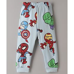Bonfino Marvel Single Jersey Knit Full Sleeves Co-Ords T-Shirt & Pyjama Night Suit with Avengers Graphics Pack of 2 - White & Sky Blue