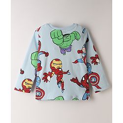 Bonfino Marvel Single Jersey Knit Full Sleeves Co-Ords T-Shirt & Pyjama Night Suit with Avengers Graphics Pack of 2 - White & Sky Blue