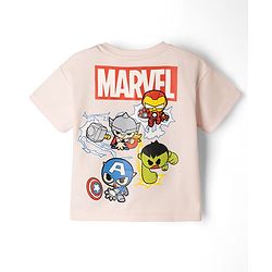 Bonfino Marvel Cotton Interlock  Knit Half Sleeves T-Shirt with Front and Back Avengers Print - Light Pink