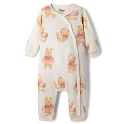 Bonfino Disney 100% Cotton Interlock Knit Full Sleeves Rompers With Winnie the Pooh Graphic Pack of 2 - White