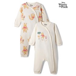 Bonfino Disney 100% Cotton Interlock Knit Full Sleeves Rompers With Winnie the Pooh Graphic Pack of 2 - White