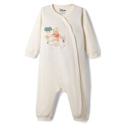 Bonfino Disney 100% Cotton Interlock Knit Full Sleeves Rompers With Winnie the Pooh Graphic Pack of 2 - White