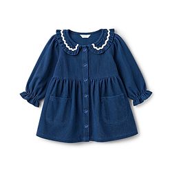 Bonfino 100% Cotton Woven Full Sleeves Corduroy Fit & Flare Oversized Dress With Pocket - Blue