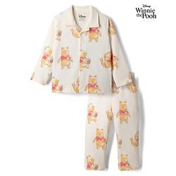 Bonfino Disney Interlock Knit Full Sleeves Co-Ords Shirt & Pyjama Night Suit with Winnie the Pooh Graphics - Offwhite