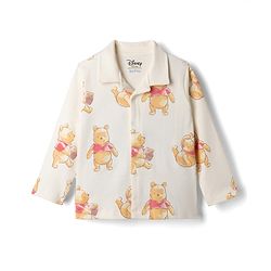 Bonfino Disney Interlock Knit Full Sleeves Co-Ords Shirt & Pyjama Night Suit with Winnie the Pooh Graphics - Offwhite