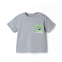 Bonfino Disney Cotton Knit  Half Sleeves T-Shirt with Front & Back Buzz Lightyear Print - Grey