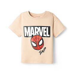 Bonfino Marvel Interlock Knit Half Sleeves T-Shirt & Shorts With Marvel Graphic - Peach