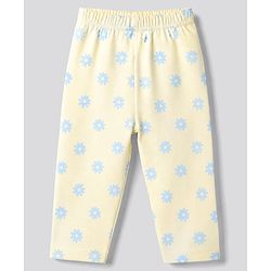 Bonfino 100% Cotton Knit Full Sleeves T-Shirt & Pant Co-ords Set With Floral Print - Light Yellow