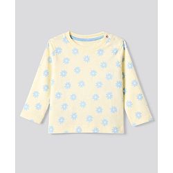 Bonfino 100% Cotton Knit Full Sleeves T-Shirt & Pant Co-ords Set With Floral Print - Light Yellow