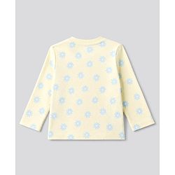Bonfino 100% Cotton Knit Full Sleeves T-Shirt & Pant Co-ords Set With Floral Print - Light Yellow