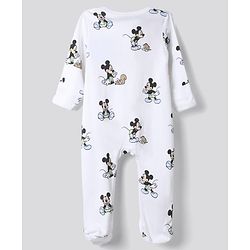 Bonfino Disney 100% Cotton Interlock Knit Full Sleeves Sleepsuits with Mickey Mouse Graphic Print Pack of 2 - Navy Blue & White