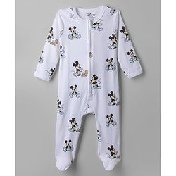 Bonfino Disney 100% Cotton Interlock Knit Full Sleeves Sleep Suits with Mickey Mouse Graphic Print Pack of 2 - Navy Blue & White