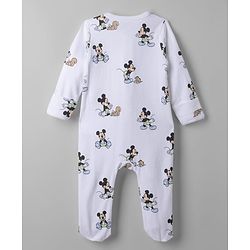 Bonfino Disney 100% Cotton Interlock Knit Full Sleeves Sleep Suits with Mickey Mouse Graphic Print Pack of 2 - Navy Blue & White