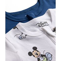 Bonfino Disney 100% Cotton Interlock Knit Full Sleeves Sleep Suits with Mickey Mouse Graphic Print Pack of 2 - Navy Blue & White