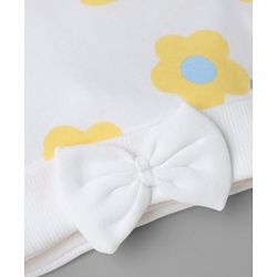Bonfino 100% Cotton Knit Cap, Mittens & Booties with Floral Print and Bow White - Diameter 10 cm