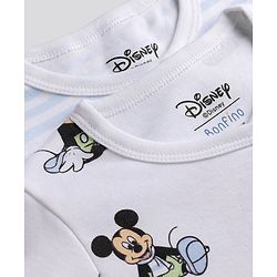 Bonfino Disney 100% Cotton Knit Full Sleeve Romper With Mickey Mouse Graphic Pack of 2 - Light Blue White