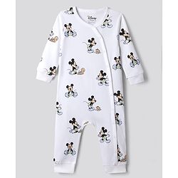 Bonfino Disney 100% Cotton Knit Full Sleeve Romper With Mickey Mouse Graphic Pack of 2 - Light Blue White