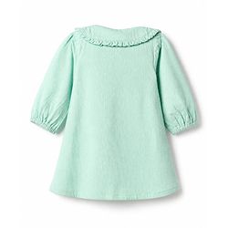 Bonfino 100% Cotton Corduroy Dress With Full Sleeves and Flower Embroidery in Light Green