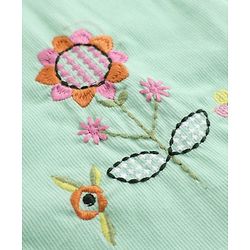 Bonfino 100% Cotton Corduroy Dress With Full Sleeves and Flower Embroidery in Light Green