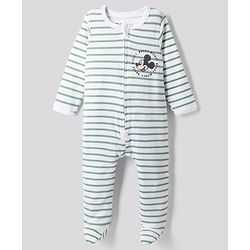 Bonfino Disney 100% Cotton Interlock Knit Full Sleeves Striped Sleep Suits with Mickey Mouse Graphic Print Pack of 2 - White & Cream