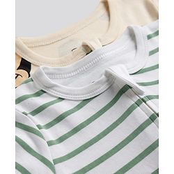 Bonfino Disney 100% Cotton Interlock Knit Full Sleeves Striped Sleep Suits with Mickey Mouse Graphic Print Pack of 2 - White & Cream
