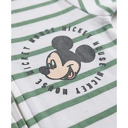 Bonfino Disney 100% Cotton Interlock Knit Full Sleeves Striped Sleep Suits with Mickey Mouse Graphic Print Pack of 2 - White & Cream