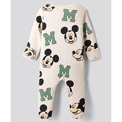 Bonfino Disney 100% Cotton Interlock Knit Full Sleeves Striped Sleep Suits with Mickey Mouse Graphic Print Pack of 2 - White & Cream