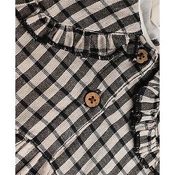 Bonfino Woven 100% Cotton Full Sleeves Y/D Checks Fit & Flare Dress With Collar and Frill Detail - Beige