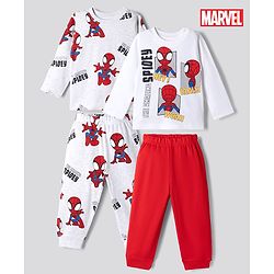 Bonfino Marvel 100% Cotton Interlock Knit Full Sleeves Co-Ords T-Shirt & Pyjama Night Suit with Spider Man Graphics Pack of 2 - White