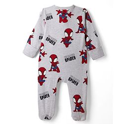 Bonfino Marvel 100% Cotton Interlock Knit Full Sleeves Sleep Suits with Spider Man Graphic Print Pack of 2 - Light Grey & Red