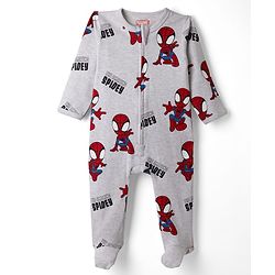 Bonfino Marvel 100% Cotton Interlock Knit Full Sleeves Sleep Suits with Spider Man Graphic Print Pack of 2 - Light Grey & Red