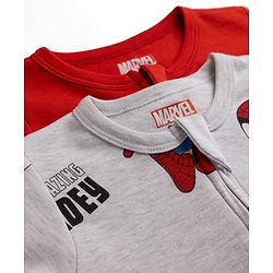 Bonfino Marvel 100% Cotton Interlock Knit Full Sleeves Sleep Suits with Spider Man Graphic Print Pack of 2 - Light Grey & Red