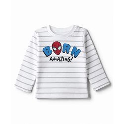 Bonfino Marvel 100% Cotton Interlock Knit Full Sleeves Striped T-Shirt & Pyjama Night Suit with Spider Man Graphic Pack of 3 - White & Sky Blue