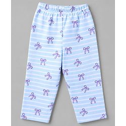 Bonfino Disney 100% Cotton Interlock Knit Full Sleeves Striped T-Shirt & Pajama Night Suit with Marie Graphic & Bow Print - White & Light Blue