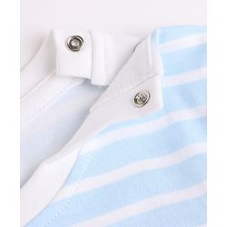 Bonfino Disney 100% Cotton Interlock Knit Full Sleeves Striped T-Shirt & Pajama Night Suit with Marie Graphic & Bow Print - White & Light Blue