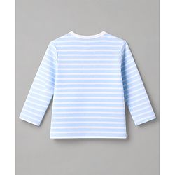 Bonfino Disney 100% Cotton Interlock Knit Full Sleeves Striped T-Shirt & Pajama Night Suit with Marie Graphic & Bow Print - White & Light Blue