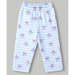 Bonfino Disney 100% Cotton Interlock Knit Full Sleeves Striped T-Shirt & Pajama Night Suit with Marie Graphic & Bow Print - White & Light Blue