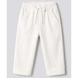 Bonfino Woven Full Length Solid Color Corduroy Trousers - Off White