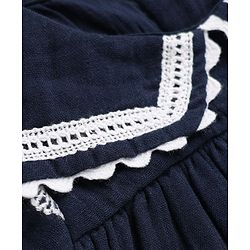 Bonfino 100% Cotton Woven Cap Sleeves Dress With Collar Detail & Seashell Embroidery - White