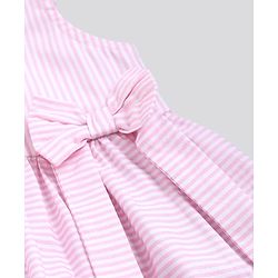 Bonfino Disney 100% Cotton Woven Sleeveless Striped Frock With Mickey Mouse Graphic - Light Pink