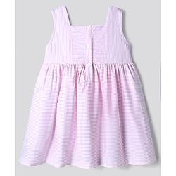 Bonfino Disney 100% Cotton Woven Sleeveless Striped Frock With Mickey Mouse Graphic - Light Pink