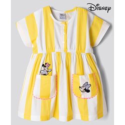 Bonfino Disney 100% Cotton Woven Frock with Sleeveless, Minnie Mouse Graphic Print in Yellow