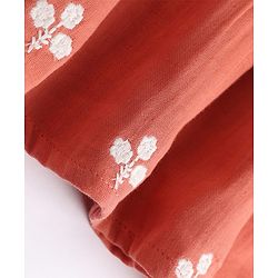 Bonfino 100% Cotton Woven Full Sleeves Floral Embroidered Frock - Rust Orange