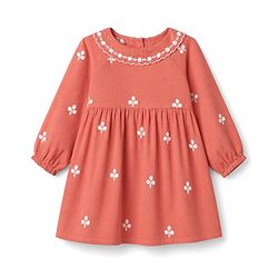 Bonfino 100% Cotton Woven Full Sleeves Floral Embroidered Frock - Rust Orange