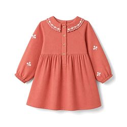 Bonfino 100% Cotton Woven Full Sleeves Floral Embroidered Frock - Rust Orange