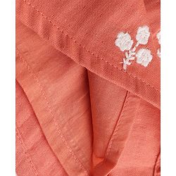 Bonfino 100% Cotton Woven Full Sleeves Floral Embroidered Frock - Rust Orange