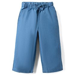 Bonfino Woven Half Sleeves Denim Top & Trouser Set with Blanket Stitch Detailing - Blue