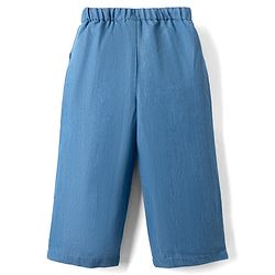 Bonfino Woven Half Sleeves Denim Top & Trouser Set with Blanket Stitch Detailing - Blue