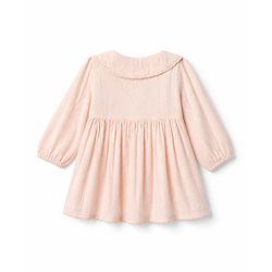 Bonfino 100% Cotton Woven Double Gauze Fit & Flare Collared Dress with Full Sleeves and Floral Embroidery with Lace Detailing - Pink